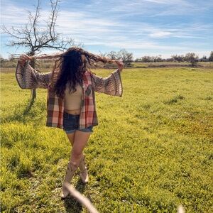 Upcycled Flannel with Wide Bell Sleeves